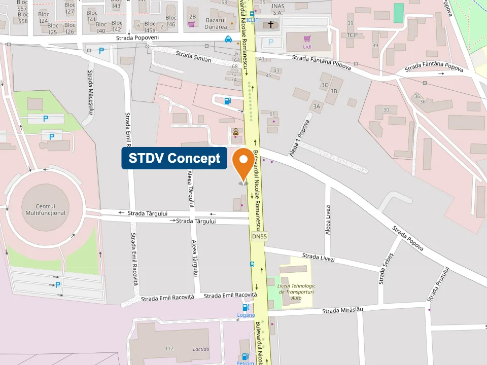 Hartă: STDV Concept pe B-dul Nicolae Romanescu 88, în Romanești, Craiova, lângă magazinul Boldan. Deschide în Google Maps